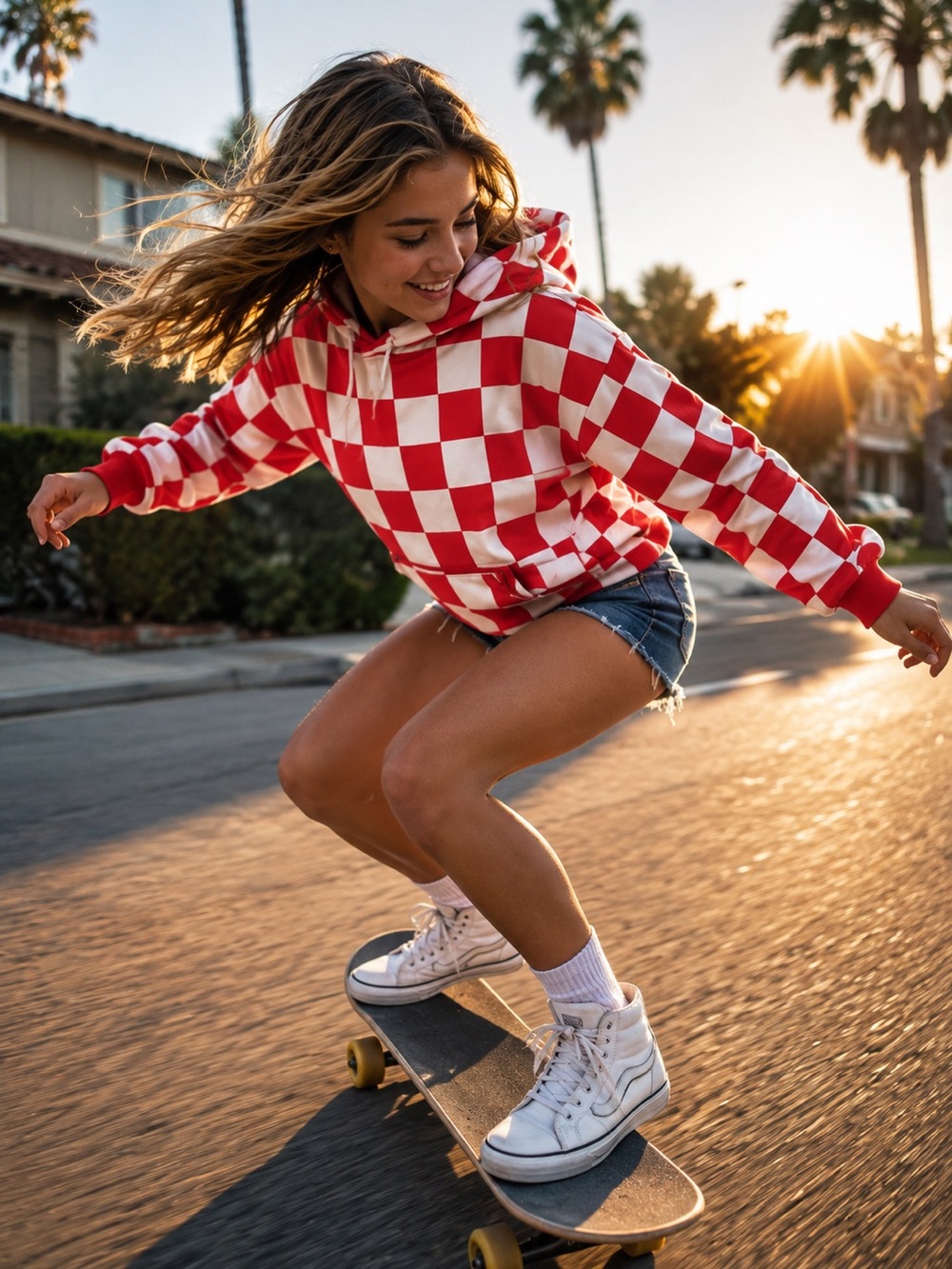 Magnolia Red & White Check Pullover Hoodie